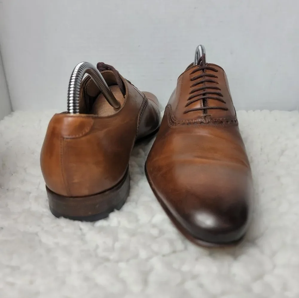 Gucci Wholecut Oxford Dress Shoes Brown Burnished Leather Made In Italy Mens 7